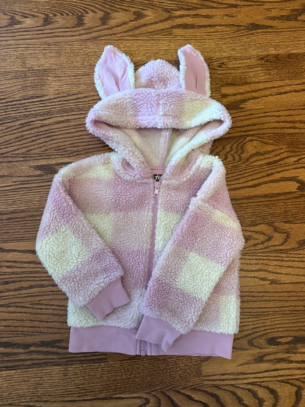 Tea Collection Pink and Cream Sherpa Hooded Zip Jacket with Bunny Ears